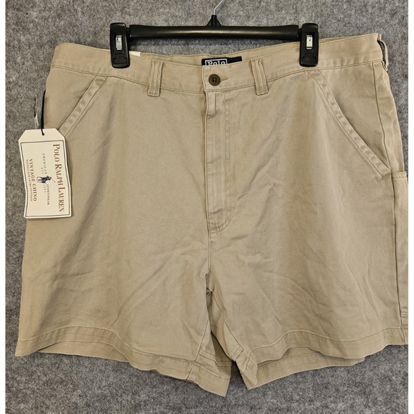 Polo Ralph Lauren Vintage Chino Shorts Men's 38 Soft Washed Beige Vintage‎ NEW - Picture 1 of 16